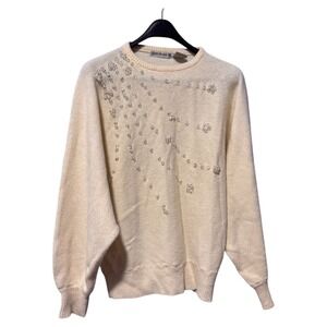 Rino‎ Rossi Cream Embellished Sweater Lambswool Angora Rabbit Hair Vintage
